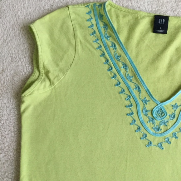Vintage Gap Y2K Lime Green Embroidered Boho Knit Top - Sz Small - Picture 6 of 10